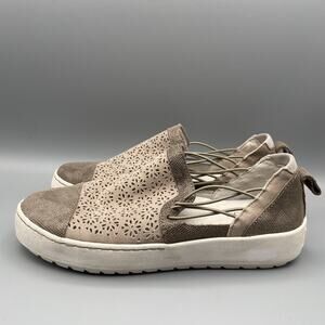 Jambu Erin Shoes Size 7.5 Taupe Laser Cut Leather Slip on Metallic Sneaker Boho
